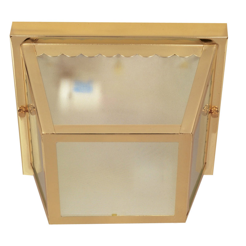 Polished Brass Frosted Glass Indoor/Outdoor Flush Mount Light