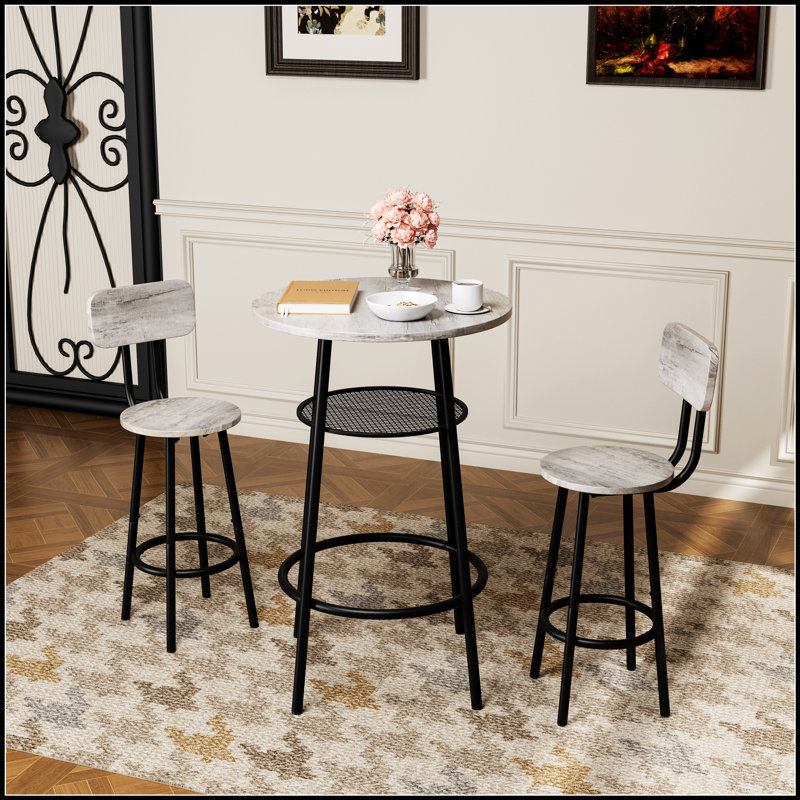 Ensemble de table de bar 3 pièces avec dossier et cloison, idéal pour les petites salles à manger et les coins-repas de cuisine