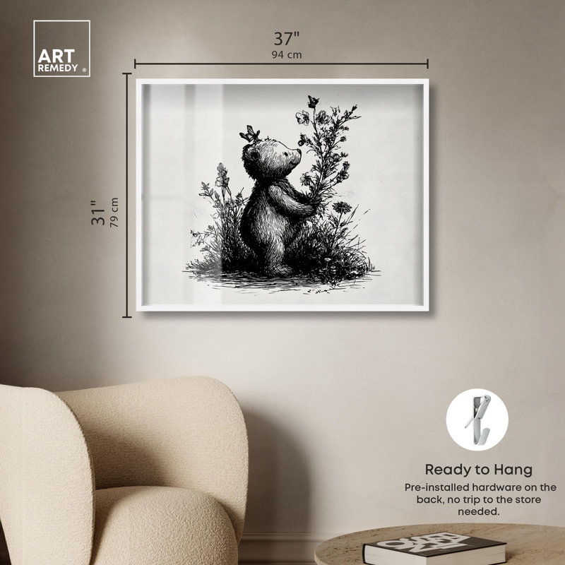 «Botanist Bear Shadowbox» par Art Remedy, Blanc, H 31 po x l 37 po