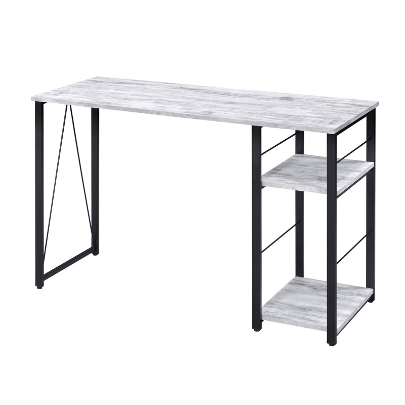 Bureau rectangulaire moderne avec tablettes en noir industriel 2, H 29,07 po x l 46,2 po x P 46,2 po, Non disponible / noir