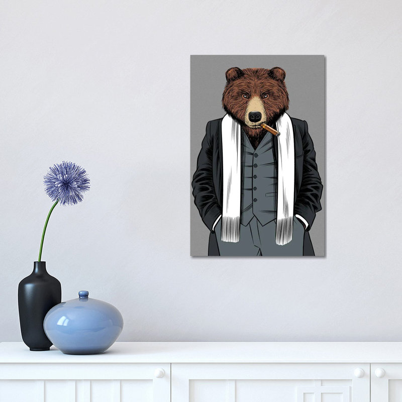 Gangster Grizzly by Alberto Perez - Print on Canvas, 45.72cm H x 30.48cm W x 1.91cm D, Wrapped Canvas