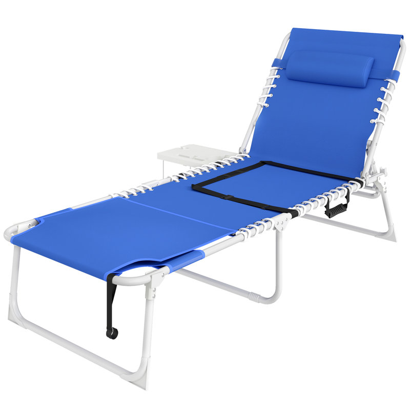Chaise de bronzage avec trou pour le visage et table d'appoint, chaise longue pliante réglable à 5 positions pour bronzer