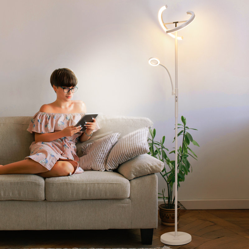 68.9" Dimmable Modern LED Torchiere Standing Floor Lamp & Reading Light With Remote & Touch Control, White