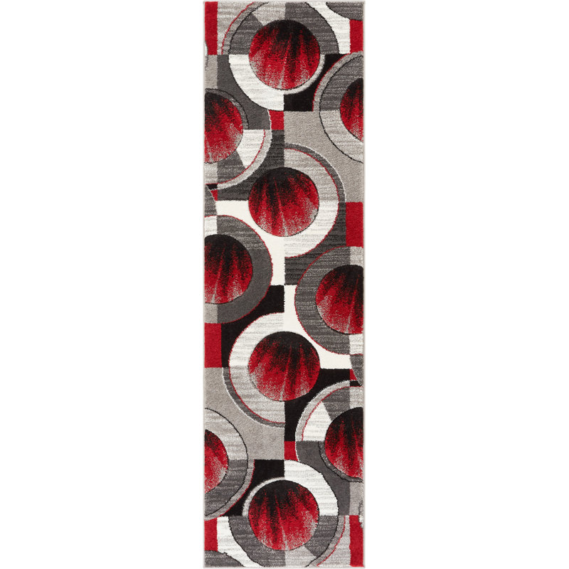 Tapis à motif géométrique, Tapis de couloir de 2 pi x 7 pi, Rouge