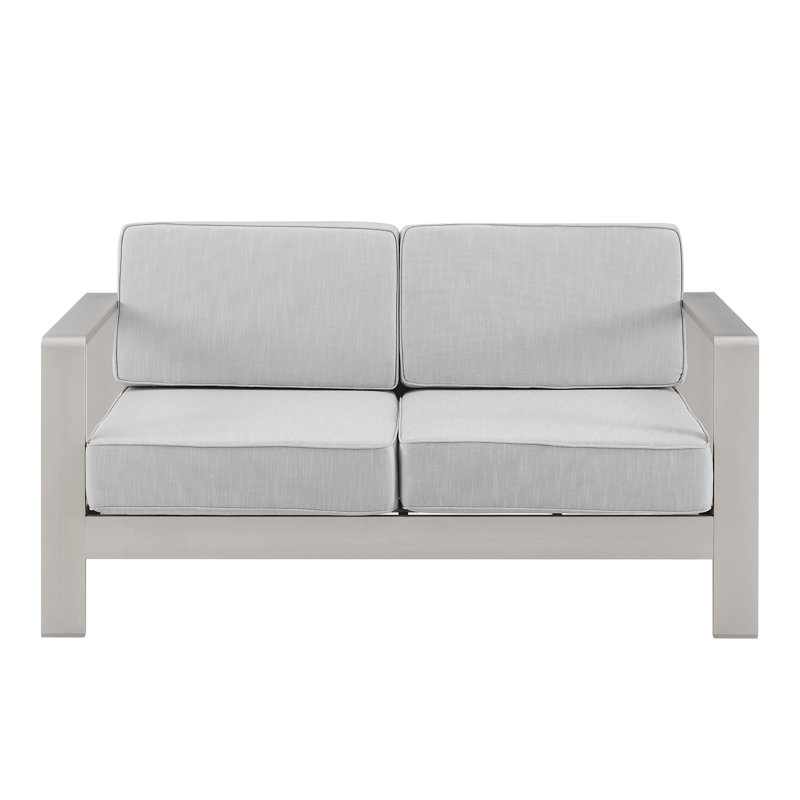 Magers 56.5" Wide Outdoor Rectangle Loveseat with Cushions, Grey Frame/Grey Cushion