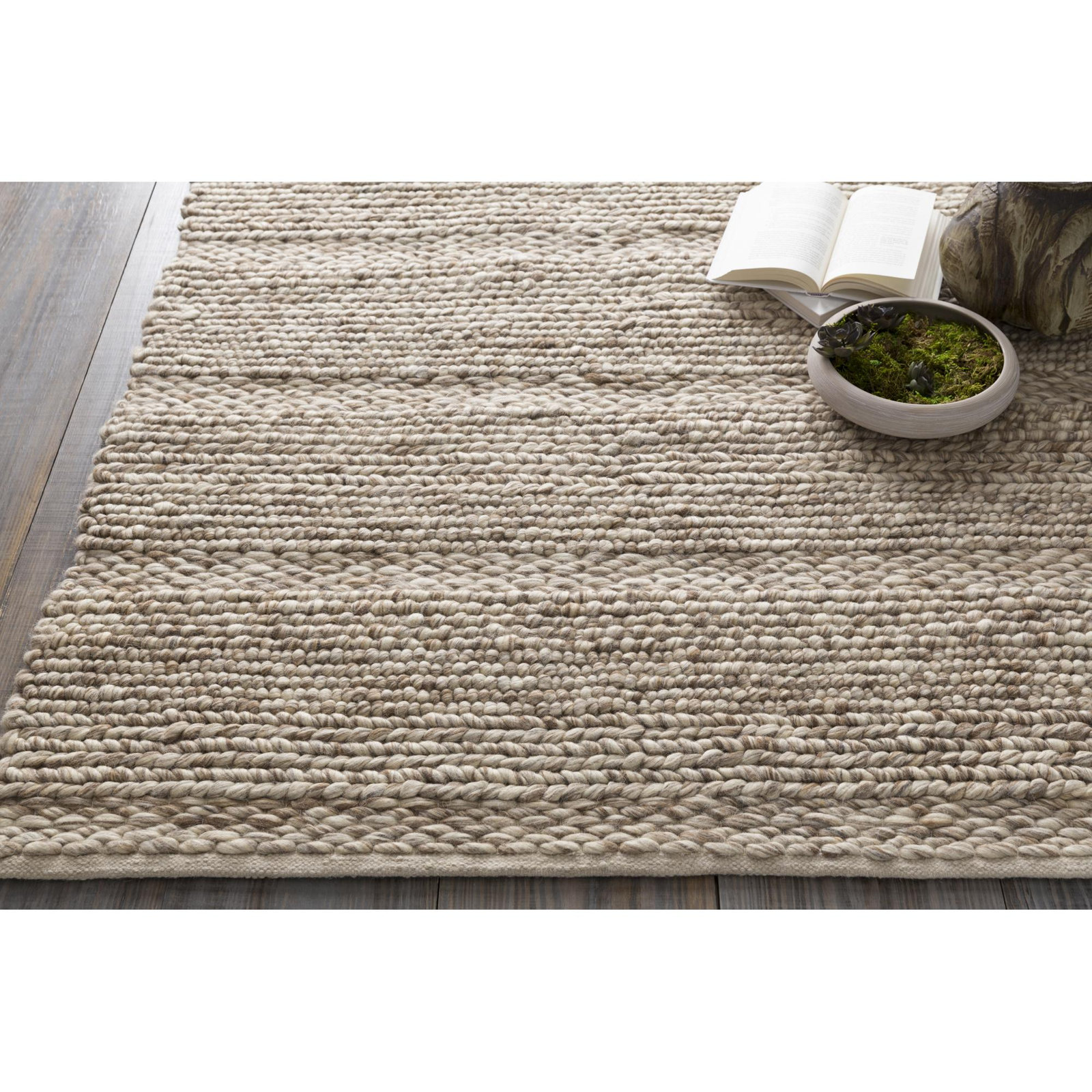 Zekia Cream Hand-Woven Wool Rug, Rectangle 9' x 13'