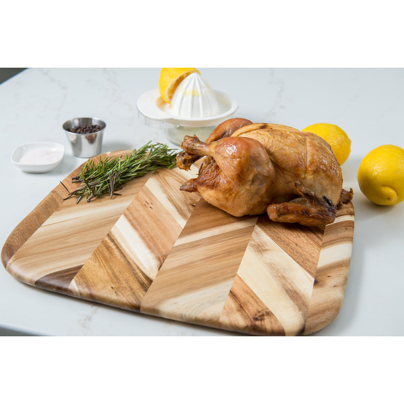 Acacia Herringbone Rounded Edge Cutting/Serve Board With Inset Handles, Small