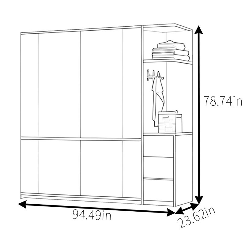 Simple Retro Push And Pull Wardrobe, 78.74" H x 94.49" W x 23.62" D