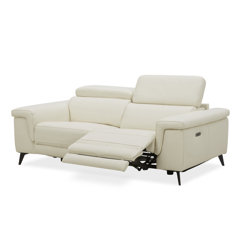 Canapé inclinable en cuir véritable avec accoudoirs coussinés de 84 po Philippa, H 39 po x l 84 po x P 40 po, Ivoire ivoire