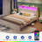 Bed Frame with RGB LED Lights, Upholstered Bed with Drawers and Charging Station-441618926-441618927