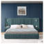 Lit plateforme tapissier très grand en chenille avec tables de chevet intégrées et lampes de lecture réglables, cadre de lit à profil bas plissé - bleu-vert