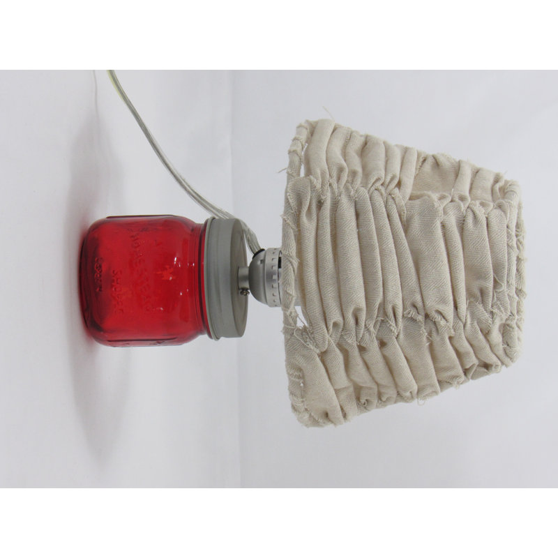 Petite lampe d'appoint électrique rouge avec demi-pinte et abat-jour blanc