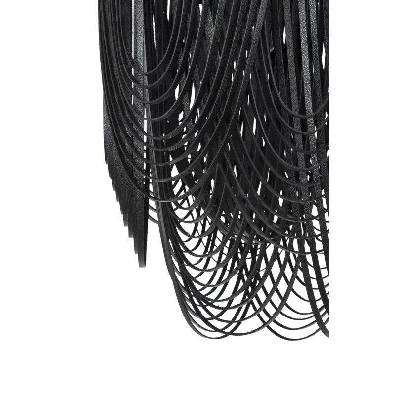 Small Leather Fringe Chandelier w/ Crown, Black