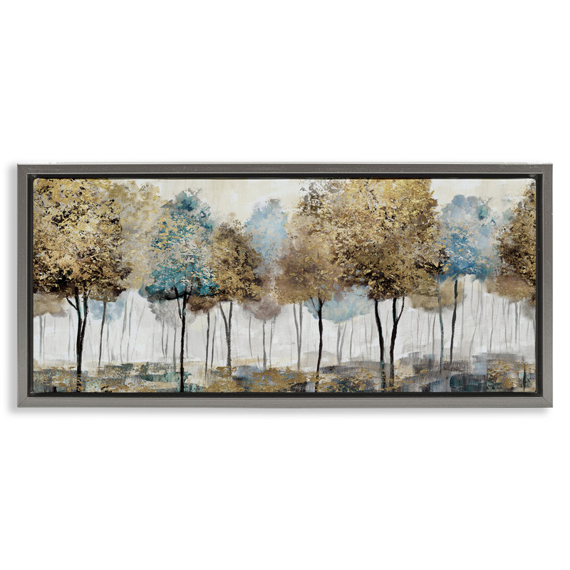 «Rustic Country Orchard Landscape Grain Floater», art mural sur toile par Nan, H 11 po x l 25 po, Cadre flottant gris lustré