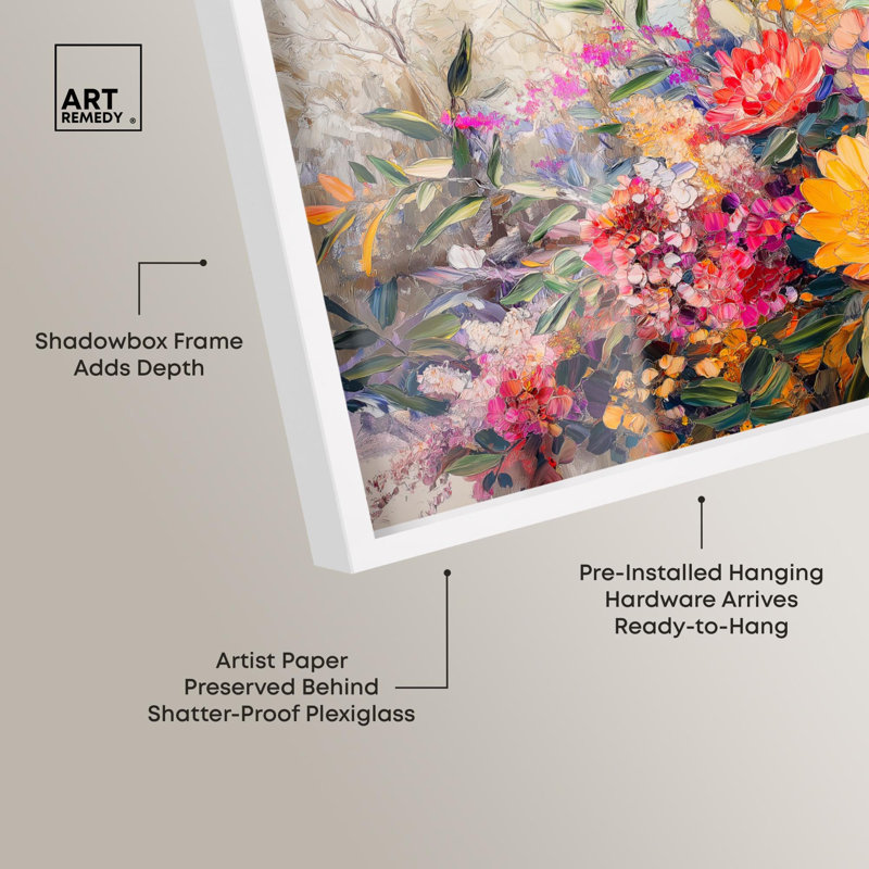 «Amber Auras Shadowbox», impression d'art floral coloré par Art Remedy, H 31 po x l 46 po, Blanc