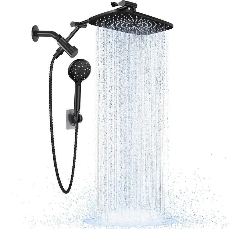 Rain Shower Head and Wide Showerhead Combo, Matte Black