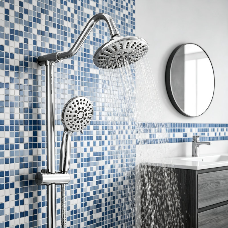 Dual-Head Fixed Shower Head And Silding Bar Handheld Shower Head, Polished Chrome