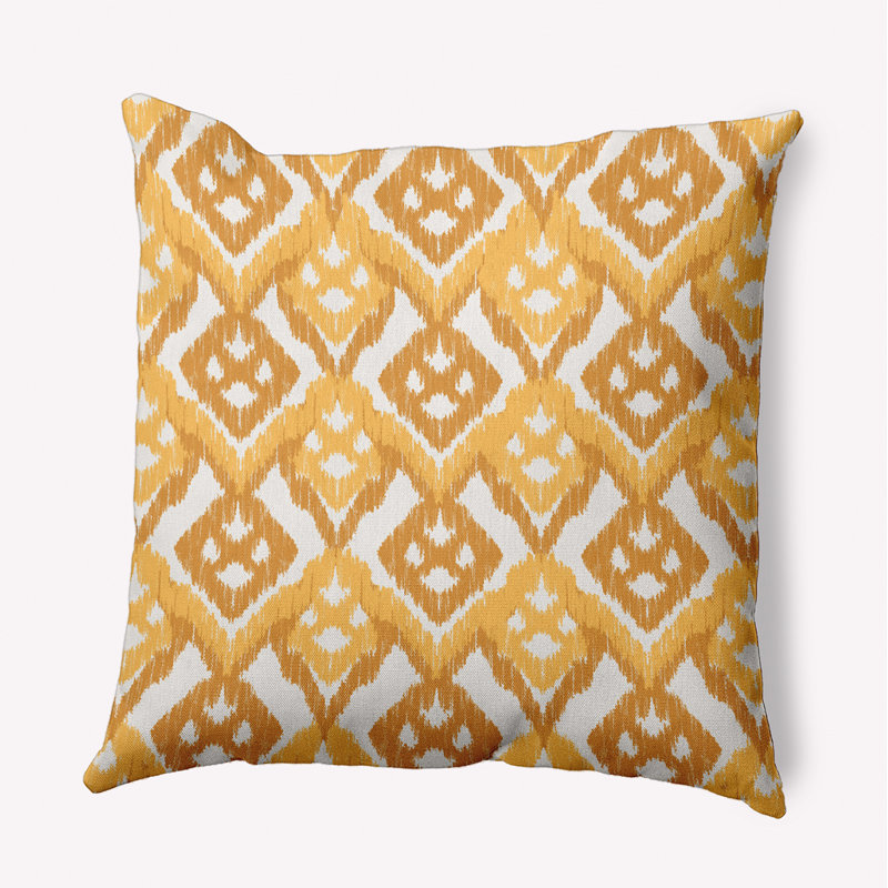 Happy Hippy Ikat Reversible Throw Pillow, 16" x 16", Egg Yolk Yellow