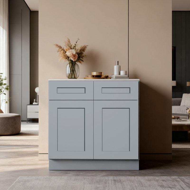 Armoire de base double en bois massif gris foncé Shaker, pour la cuisine, la buanderie et la salle de bain Tablettes réglables prêtes à assembler (l 33 po x H 34,5 po x P 24 po)