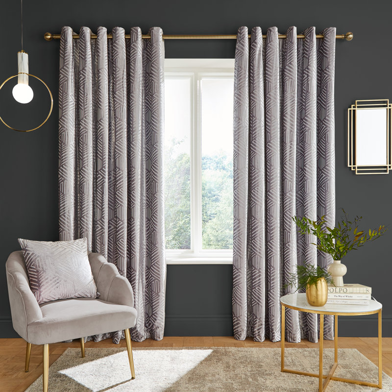 Geo Cut Eyelet Room Darkening Curtains, Forest Green, 183 W x 229 D cm