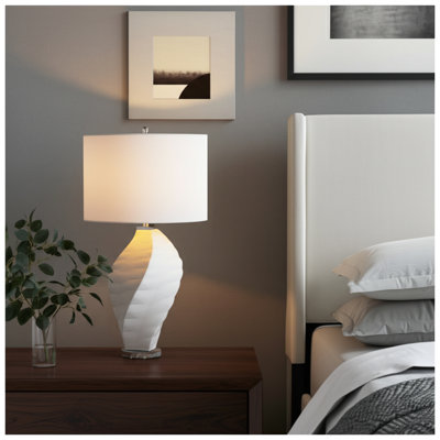 Lampe de table moderne en céramique 3D pour chevet de chambre à coucher - Petite lampe d'appoint élégante pour bureau ou salon - 27 po, blanc