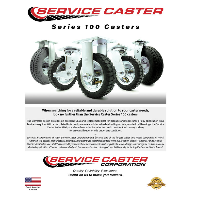 8 Inch  Pneumatic Wheel Caster Set 2 Swivel with Swivel Locks and 2 Rigid/SCC-100S280-PNB-BSL-2-R-2