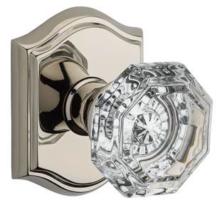 Crystal Passage Door Knob with Traditional Arch Rose, Polished Nickel
