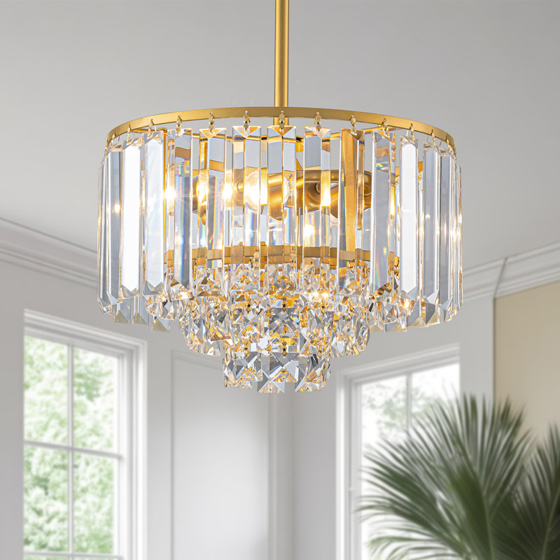 Modern 4-Tier Crystal Chandelier, Gold, 2 Lights
