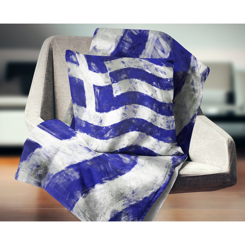Drapeau de la Grèce - Coussin décoratif imprimé de cartes et drapeaux, 16 po x 1 po, Rectangulaire