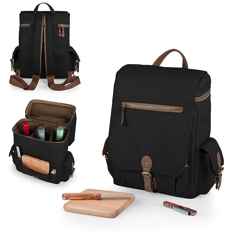 Moreno 3-Bottle Wine & Cheese Insulated Picnic Tote Bag, Black
