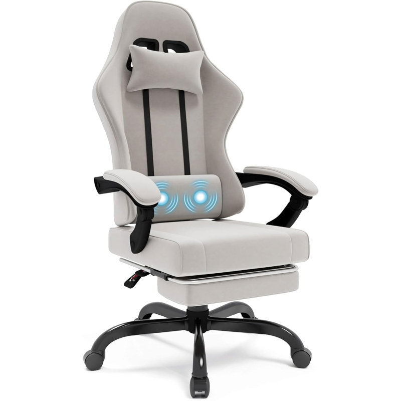 Ergonomic Game Chair with Massage Waist Pillow, Grey