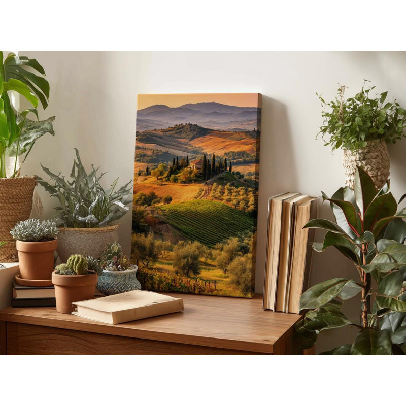 Impression sur toile paysage toscan: Golden Hour, vignoble italien, H 24 po x l 16 po