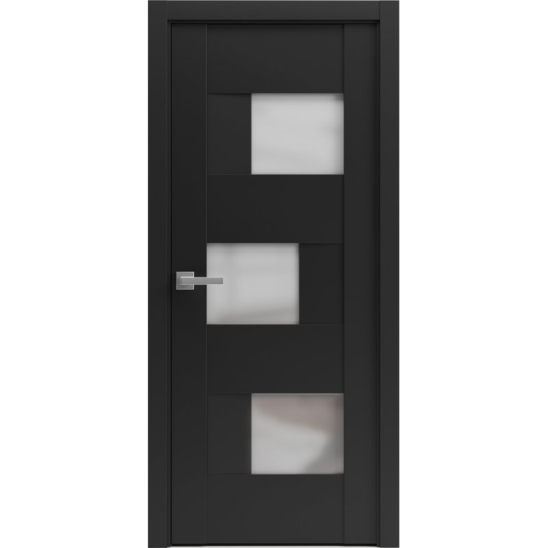 Porte française unie Sete | Avec verre givré | Poignée simple à panneau régulier | Portes de salle de bain robustes, Noir mat