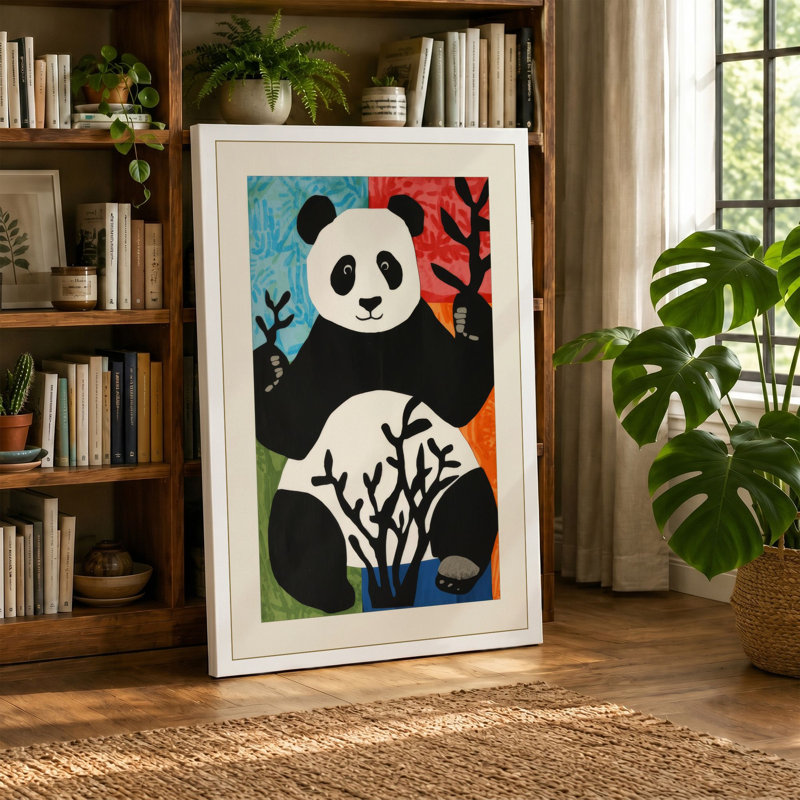 Serene Panda Garden Boho - Wrapped Canvas, 36x24 - 91.4 x 61.0 cm, Teal Border