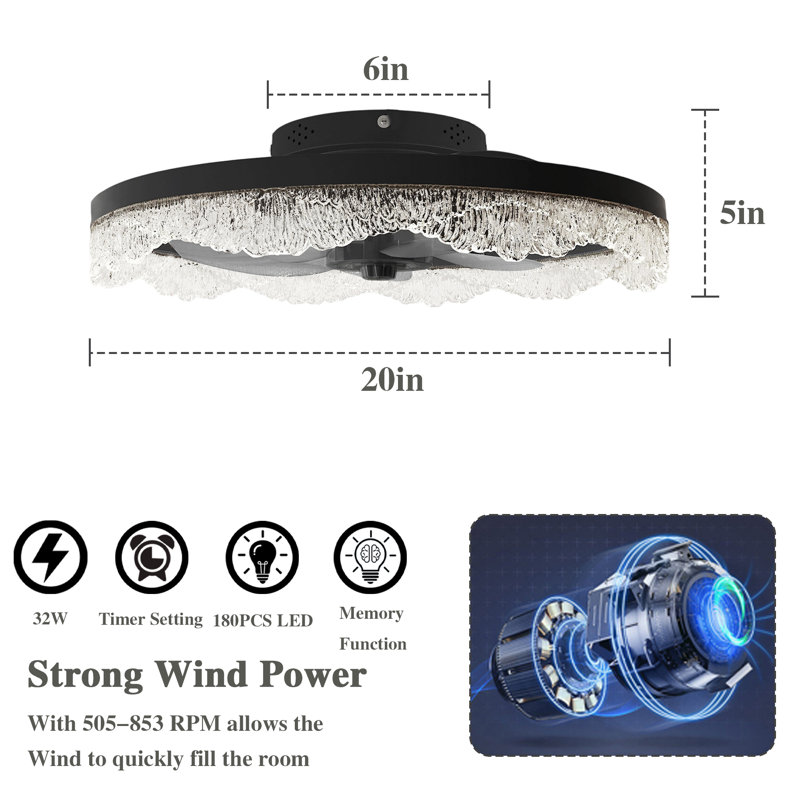 Indoor Bedroom LED Flush Mount Ceiling Fan Light With Remote Control and Light Kit Include, Ideal for Low Ceilings