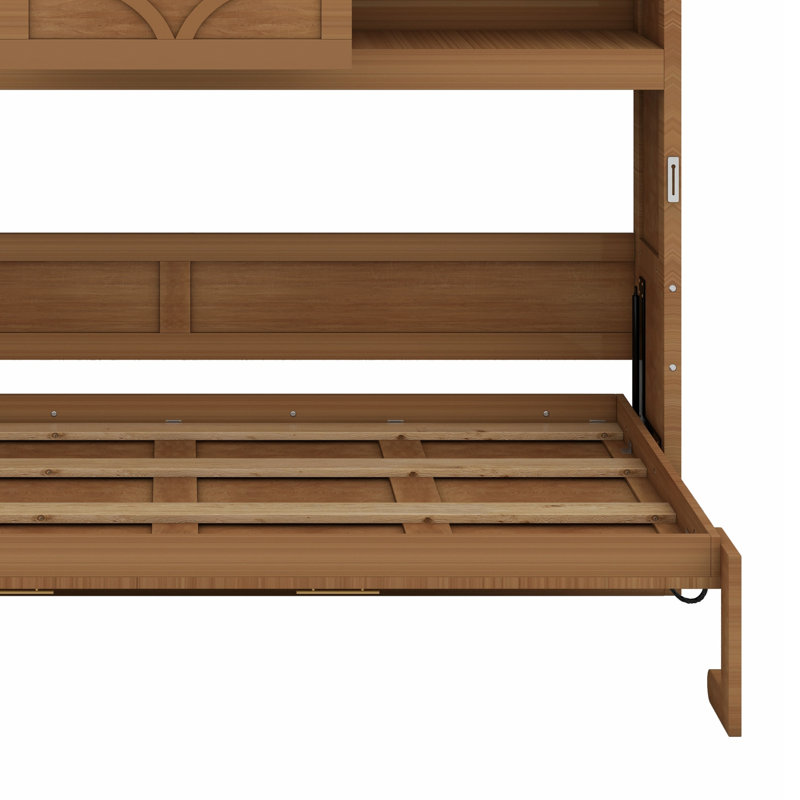 Lit escamotable avec station de charge et tiroir, Bois