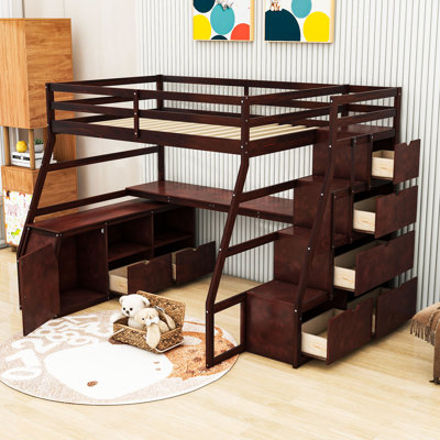 Full Loft Bed With Drawers, Shelves And Desk by Harriet Bee