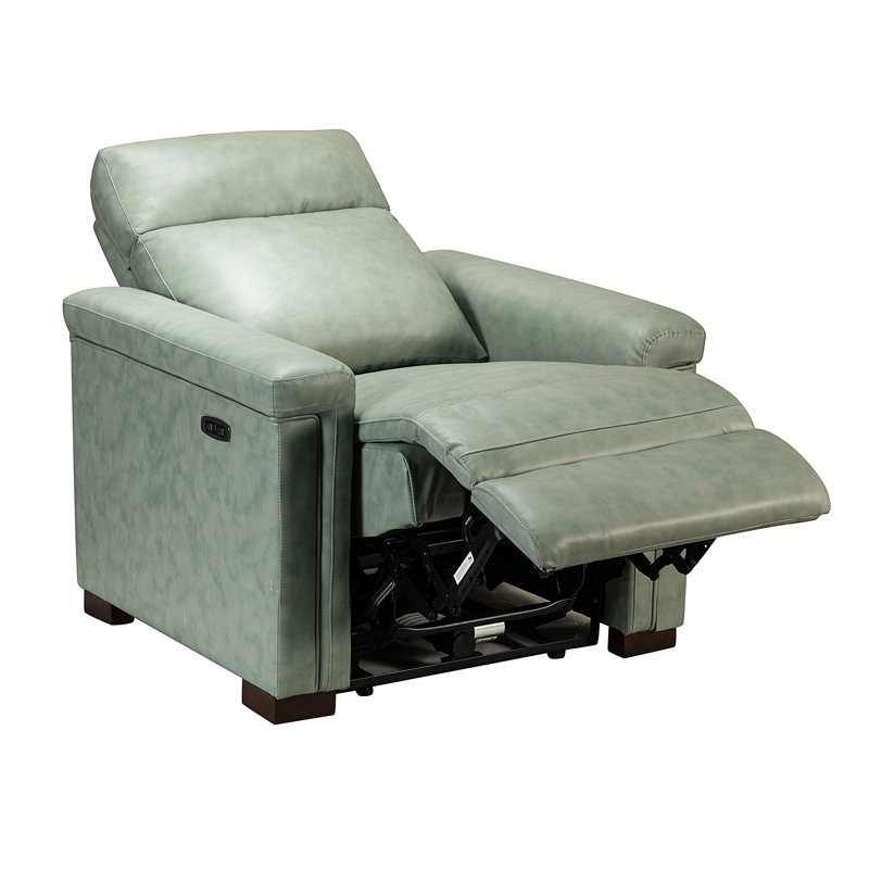 Westdale 36.02'' W Genuine Leather Power Standard Recliner with Solid Wood Legs, Gray