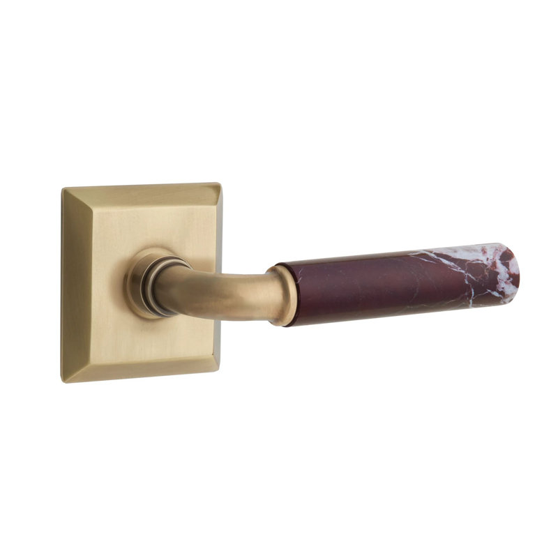 Ensemble de leviers d'intimité Emtek Select avec rosette Quincy et tige R-Bar, levier en marbre Rosso Levanto (CF)