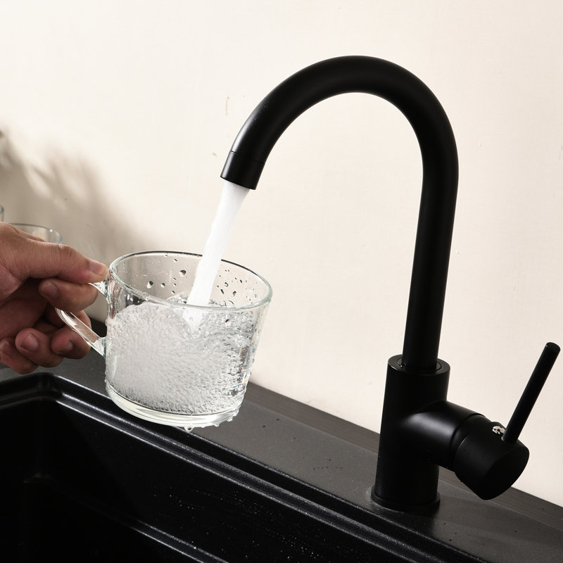 Matte Black Kitchen Faucet Single Handle, Stainless Steel Commercial Sink Tap With Long-Term Use Feature Modern Super Stability