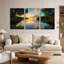 Ensemble de 3 toiles murales « Racines de mangrove encadrant un coucher de soleil doré »-312829507