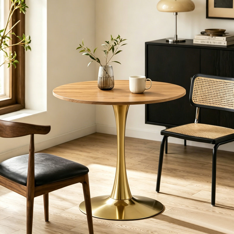 Petite table de salle à manger ronde Table de cuisine Table bistro Table cocktail Table tulipe Table bistro, Brown/Gold