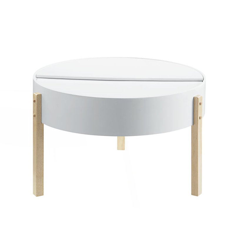 Table basse ronde avec compartiment supérieur dissimulé