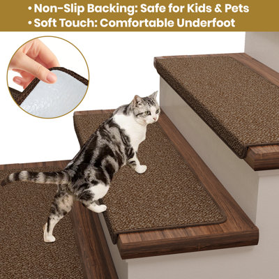 Paquet de 14 tapis d'escalier antidérapants en lin - Protection douce et rembourrée pour les escaliers