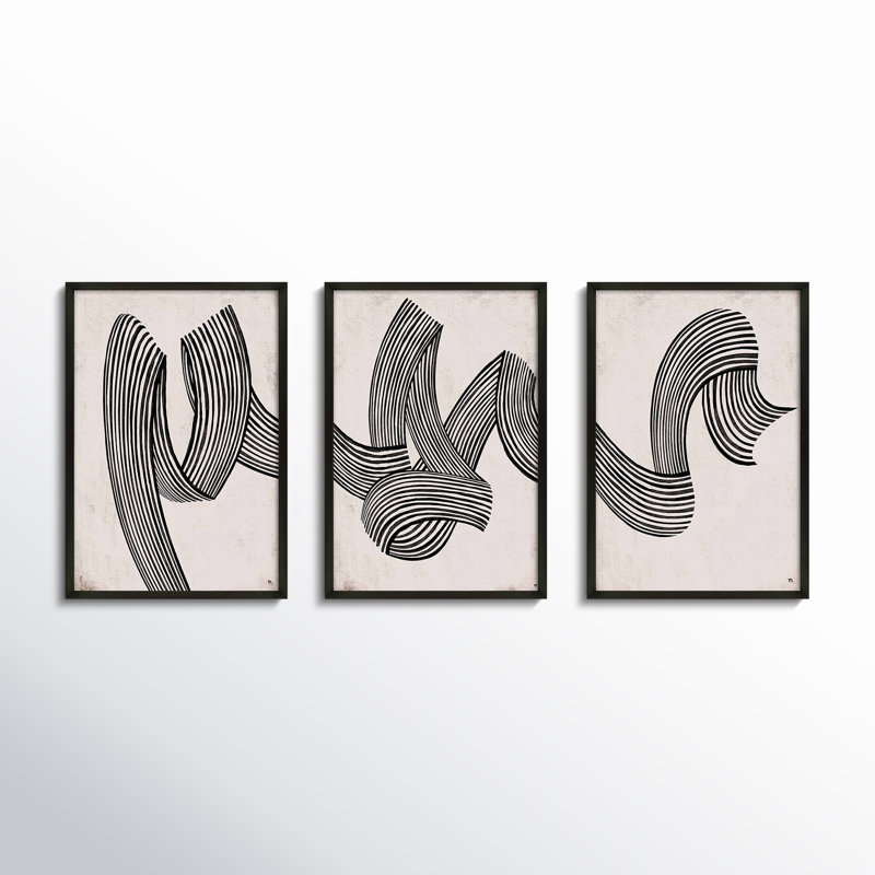 Menton Linework by Studio M - 3 Piece Picture Frame Print Set, Black Framed, 20" H x 28" W x 1.25" D