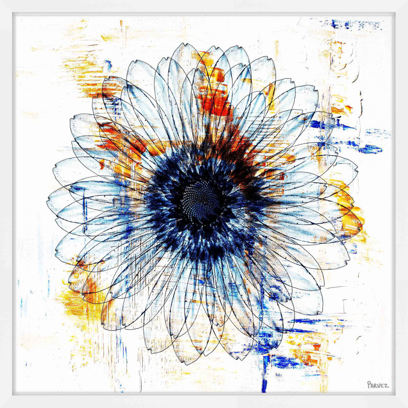 « stencil fleur »-cadre photo, reproduction d’art sur papier, H 32 po x l 32 po x P 1,5 po