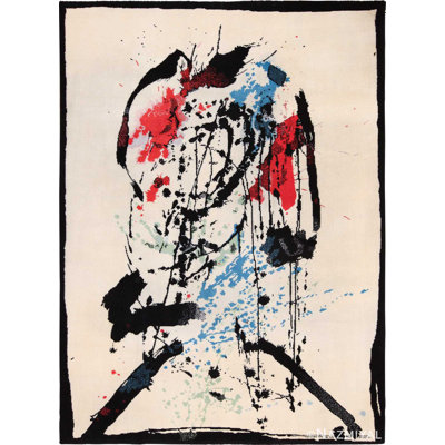 Scandinavian One-of-a-Kind 8'2" X 11' 1950s Area Rug in Black/Cream/Red