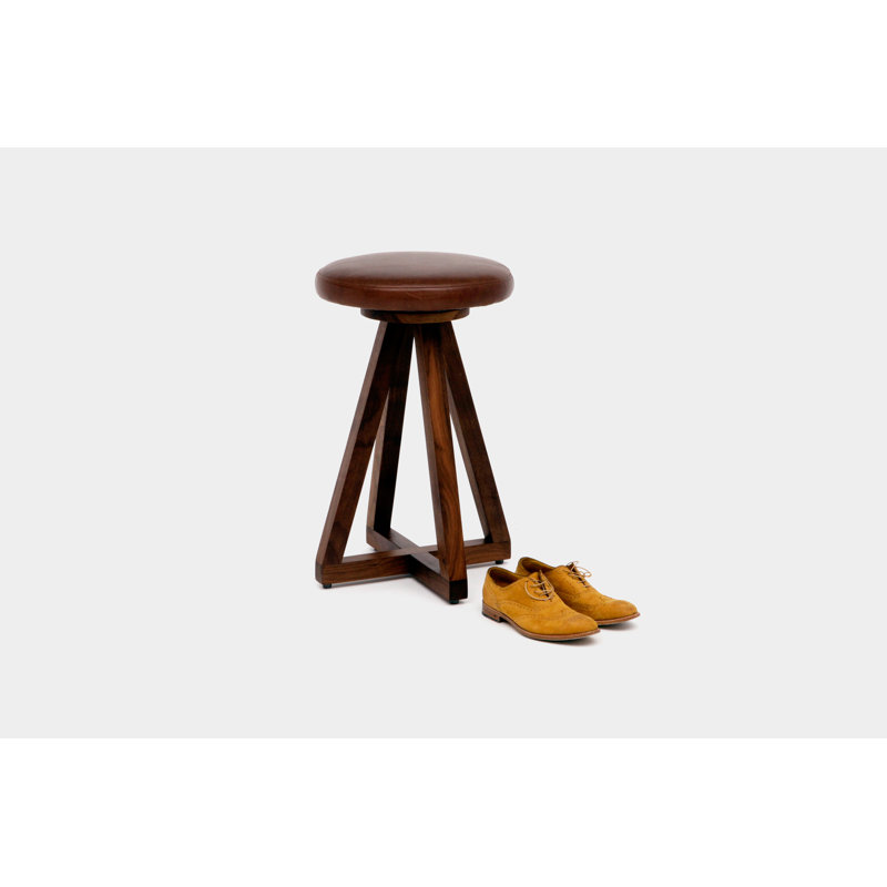 Artless Swivel Upholstered Counter Stool with Solid Wood Frame, Walnut, No Ring, Tobacco
