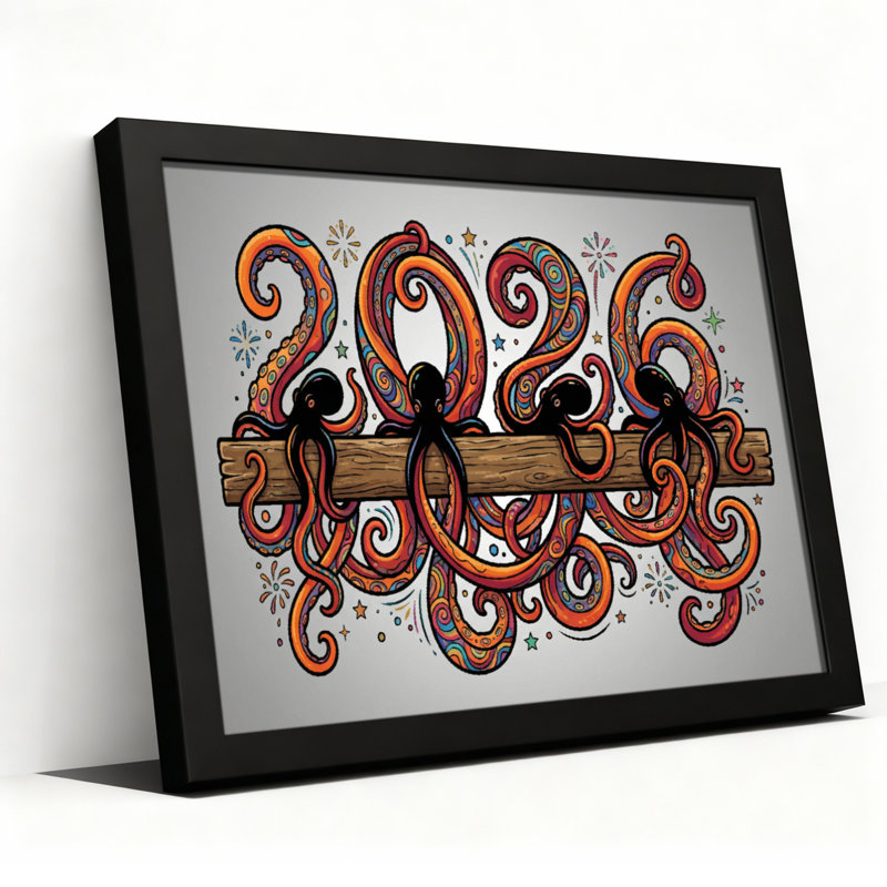 Octopus Numbers 2026 Canvas Wrapped Wall Art Oil Painting Print Set Of 1, Black, 24" H x 36" W, Framed Print without Mat