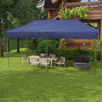 Tente à auvent escamotable 10 pi x 20 pi Outsunny, abri soleil instantané avec hauteur réglable à 3 niveaux, tente d'extérieur facile à monter pour les fêtes avec sac de transport à roulettes pour le jardin, le patio